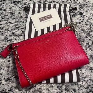 Henri Bendel Hot Pink Pebble Leather Crossbody Wallet with Chain